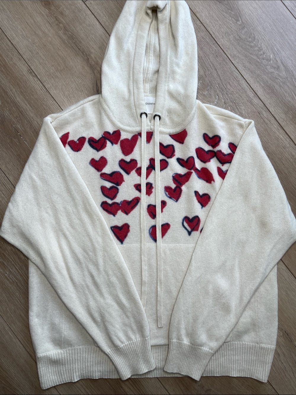 Rosenthal Cream Hoodie Sweater with Red Heart Print